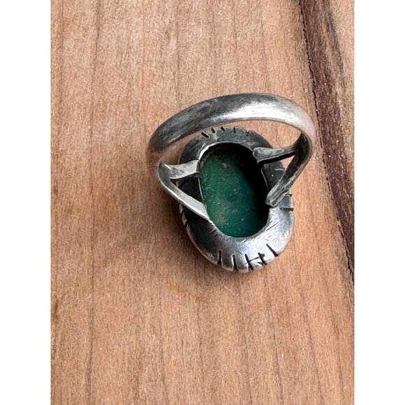 Sterling Silver Ring With Green Oval Turquoise Stone Size 7 - Picture 7 of 13